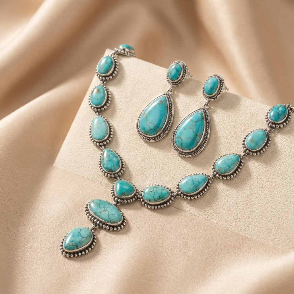 Collana e Orecchini Eleganti Vintage Turchesi