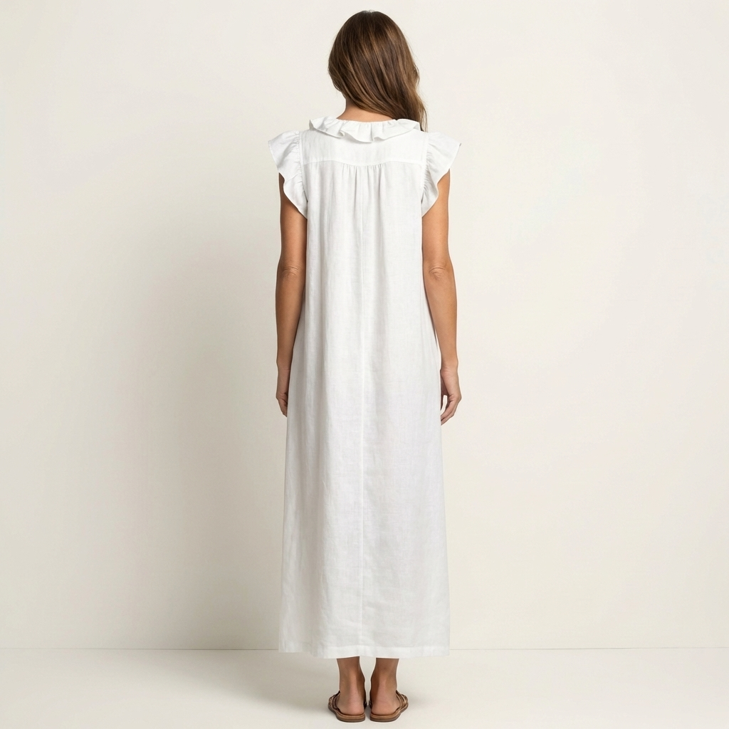 Josette | Abito Maxi in Lino con Volant e Scollo a V