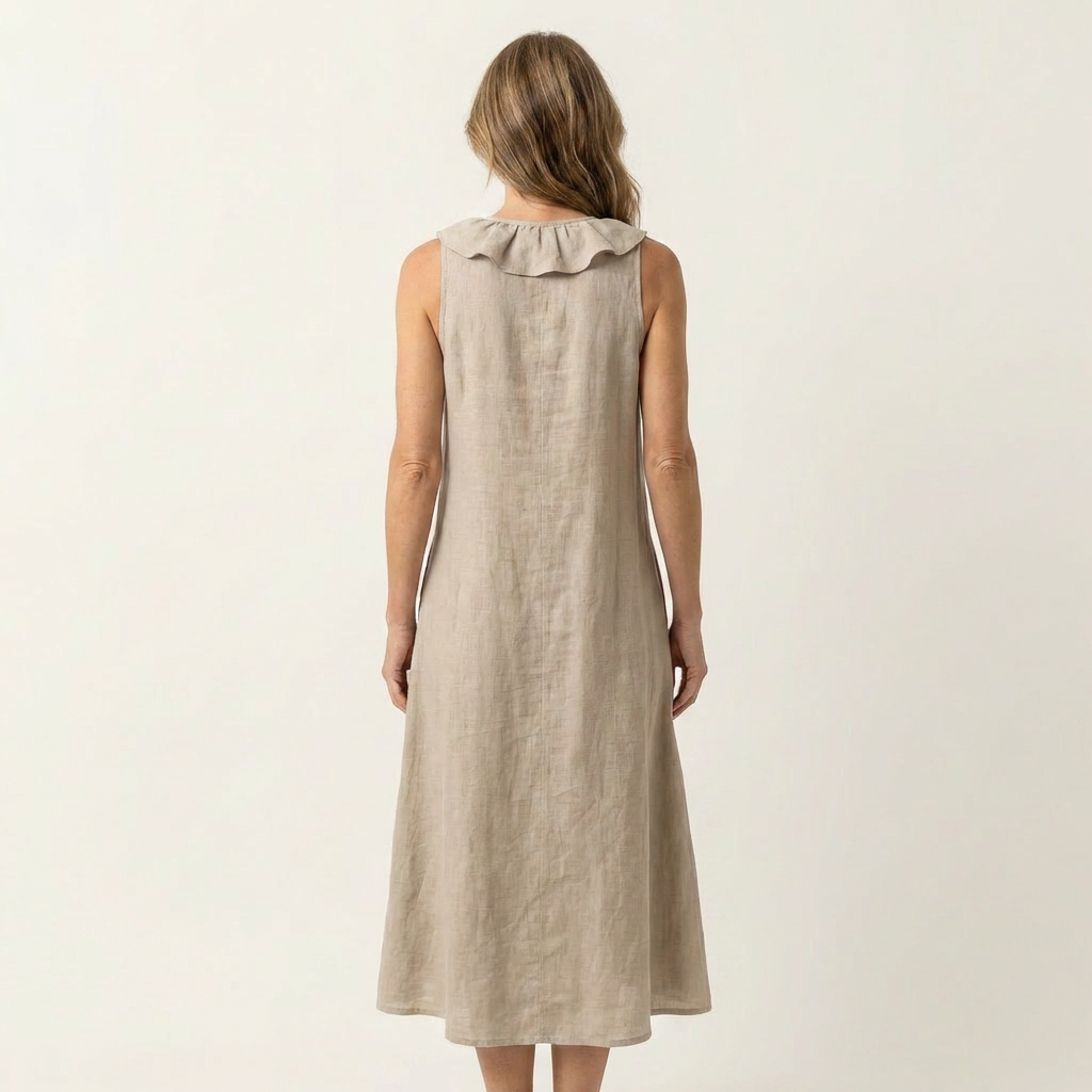 Vicky | Abito Maxi in Lino Senza Maniche con Rouches Frontali a V