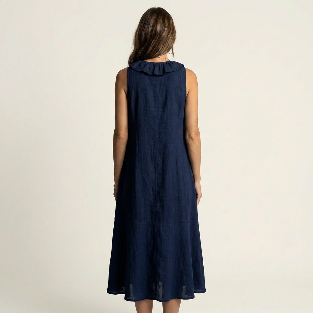 Vicky | Abito Maxi in Lino Senza Maniche con Rouches Frontali a V