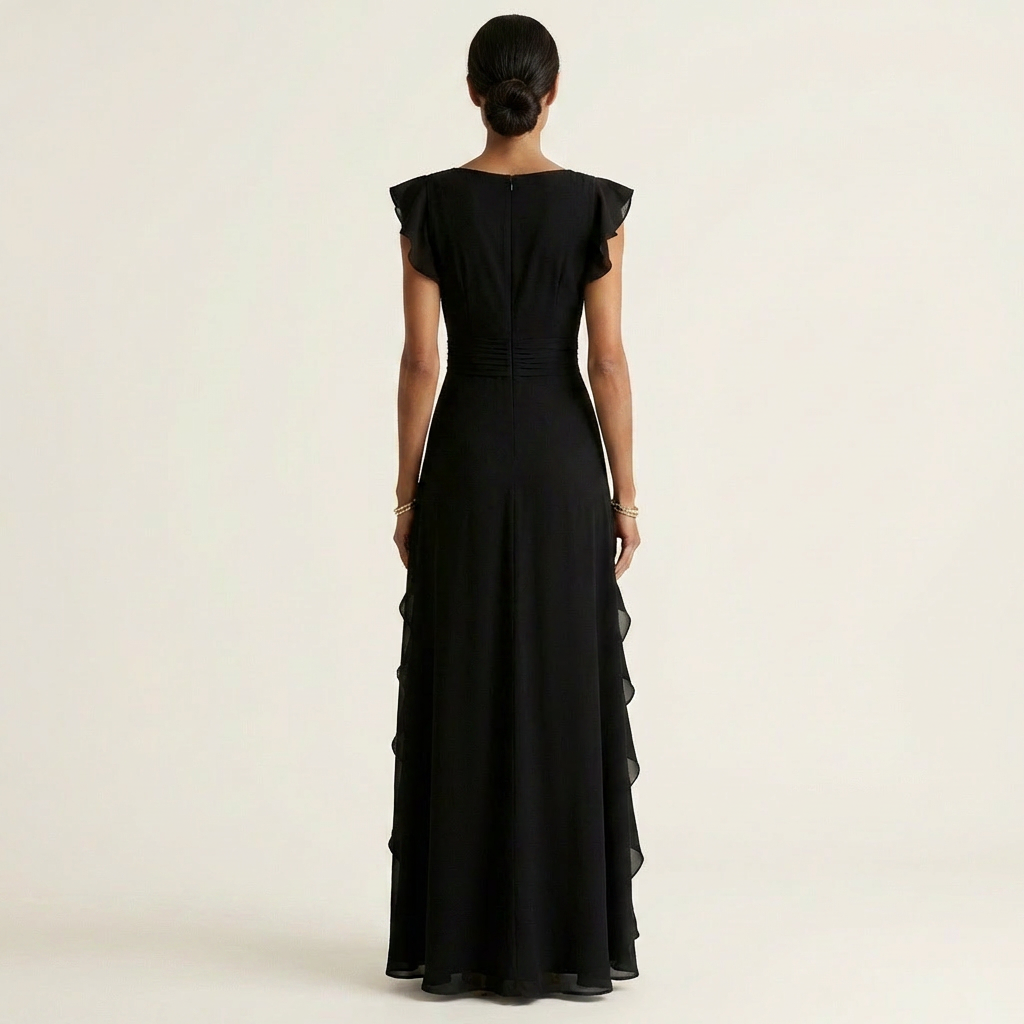 Nellyana | Abito Maxi con Scollo a V e Maniche Fluttuanti in Stile Avvolgente