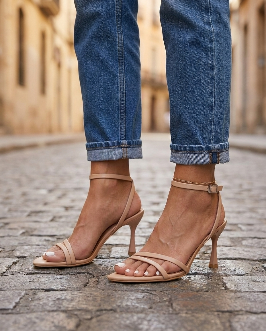 Sienna | Tacchi Sculpturali Nudi con Cinghie