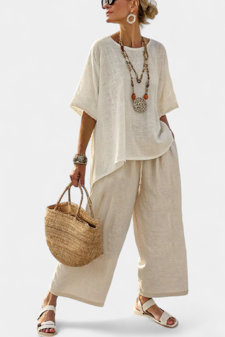 Drevon | Blusa Minimalista Comoda e Pantaloni a Gamba Larga