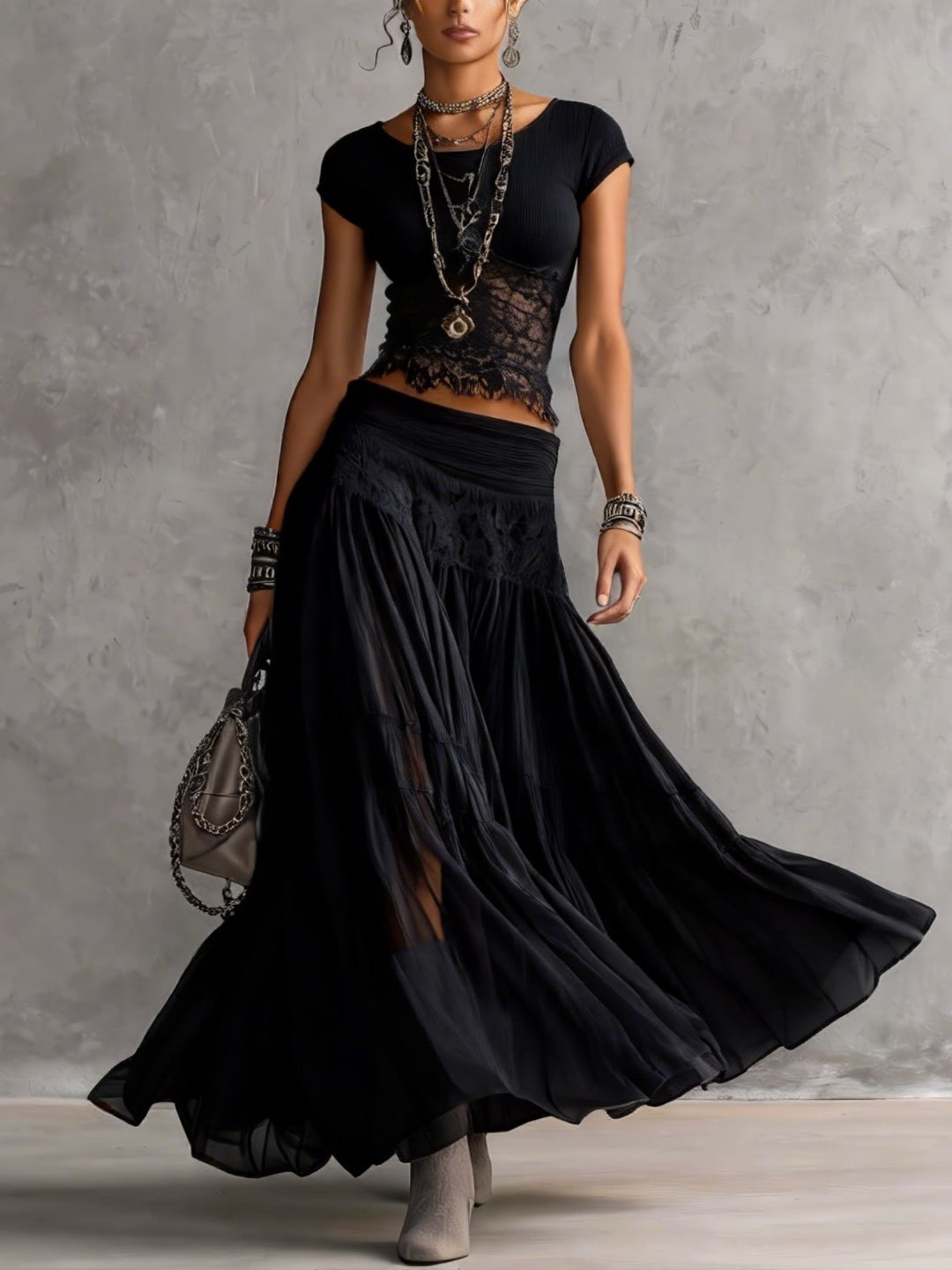 Olivia | Set Gonna con Pannelli in Pizzo