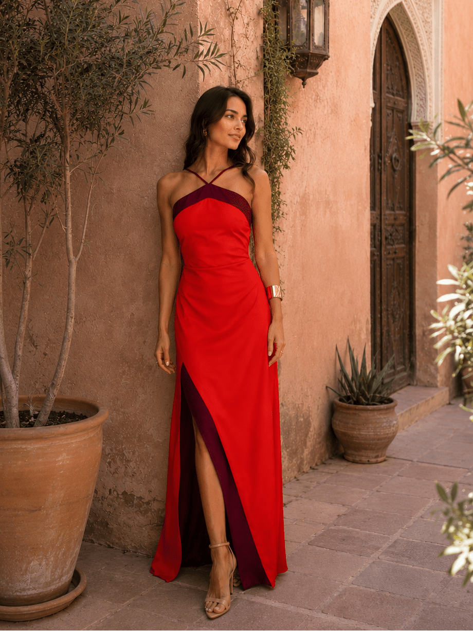 Elisaâ„¢ | Abito Lungo con Scollo a Halter e Spacco