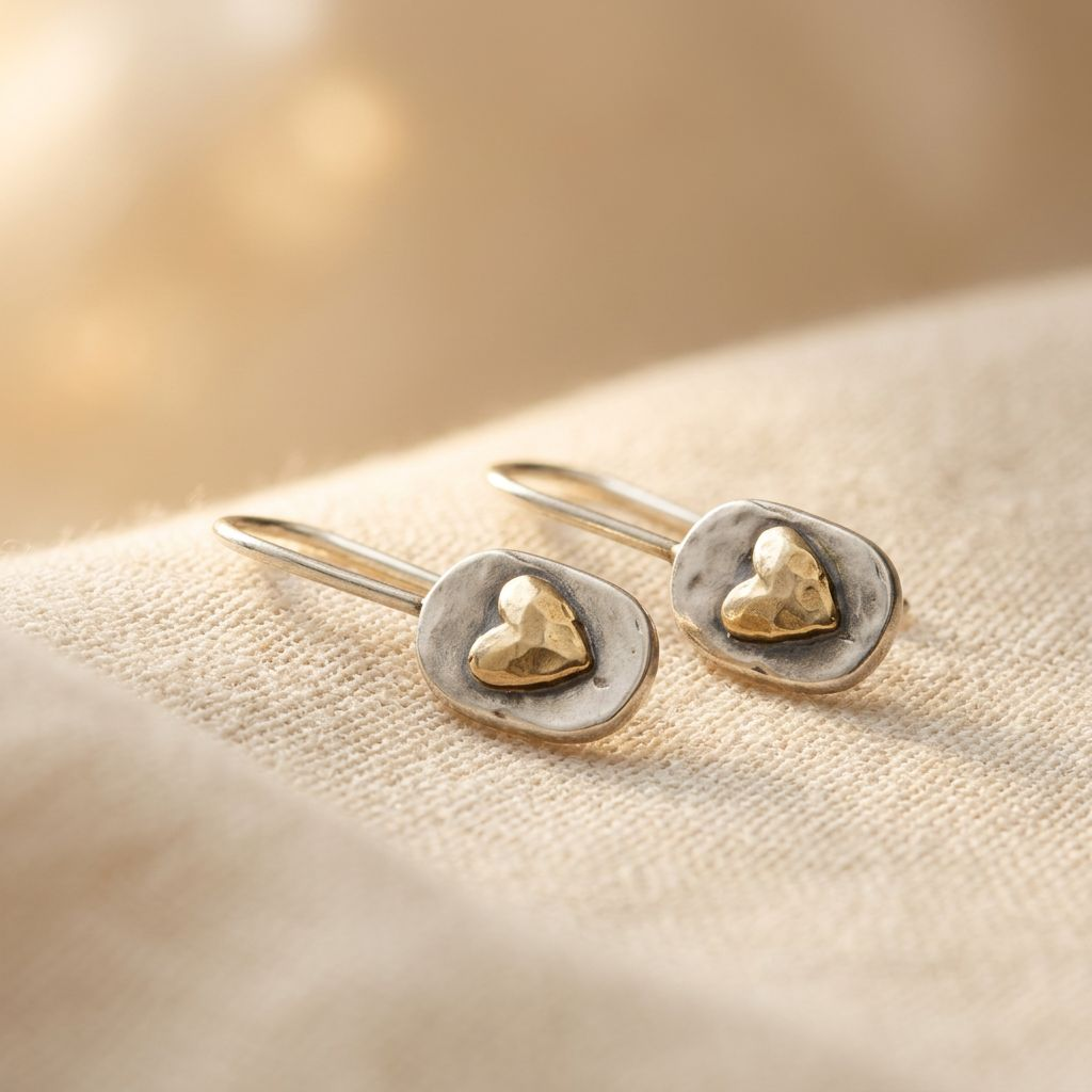 Orecchini Vintage in Argento e Oro a Forma di Cuore