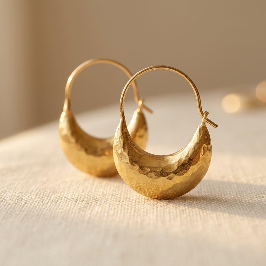Orecchini a Cerchio Vintage Scolpiti in Oro
