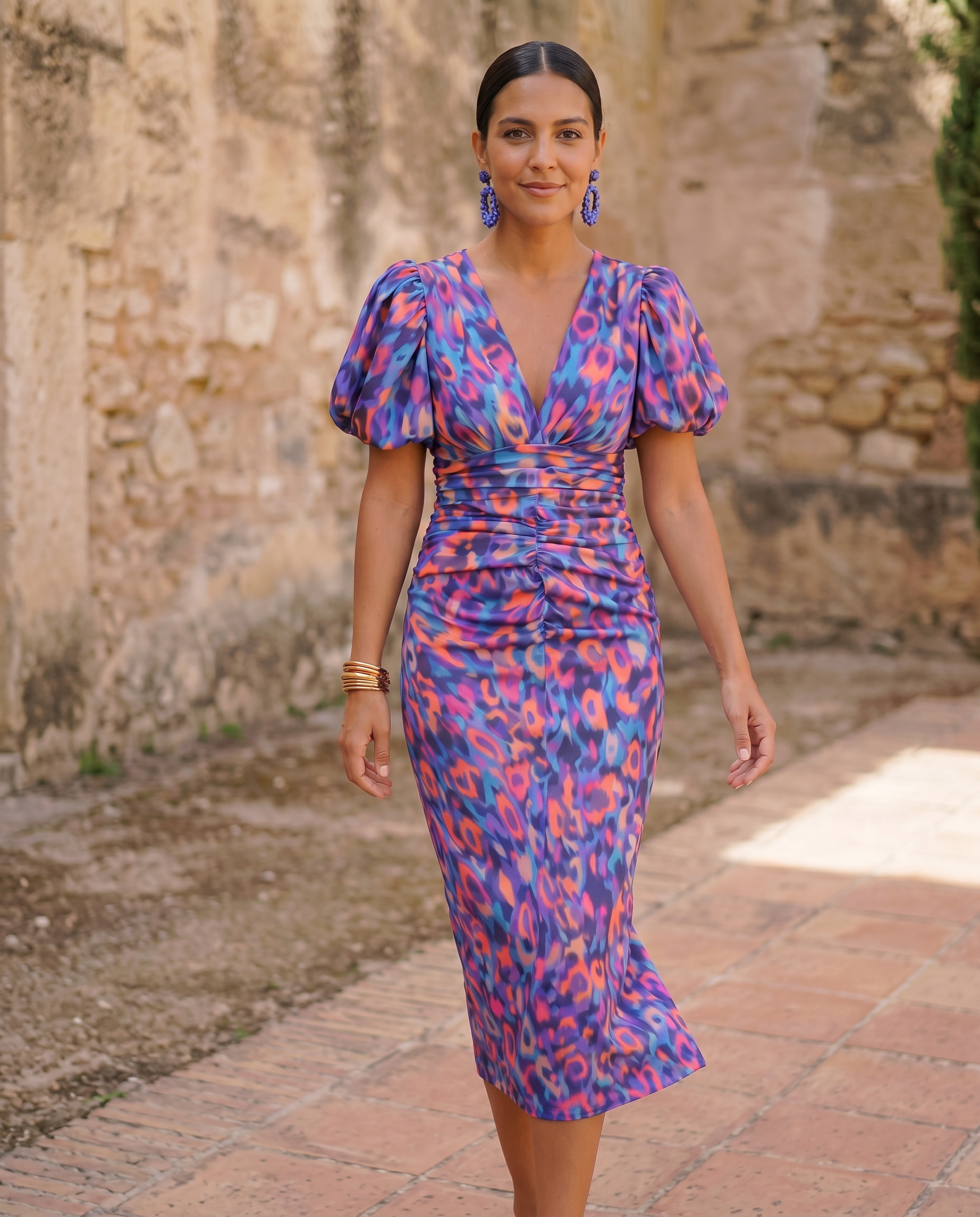 Carla™ | Abito Midi Floreale con Maniche a Sbuffo