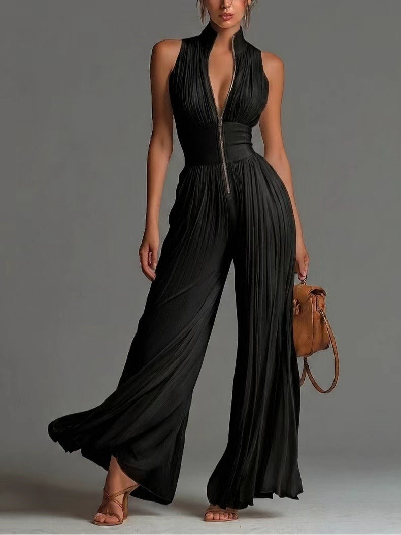 Aubrey | Pleated Jumpsuit with Wide Palazzo Legs