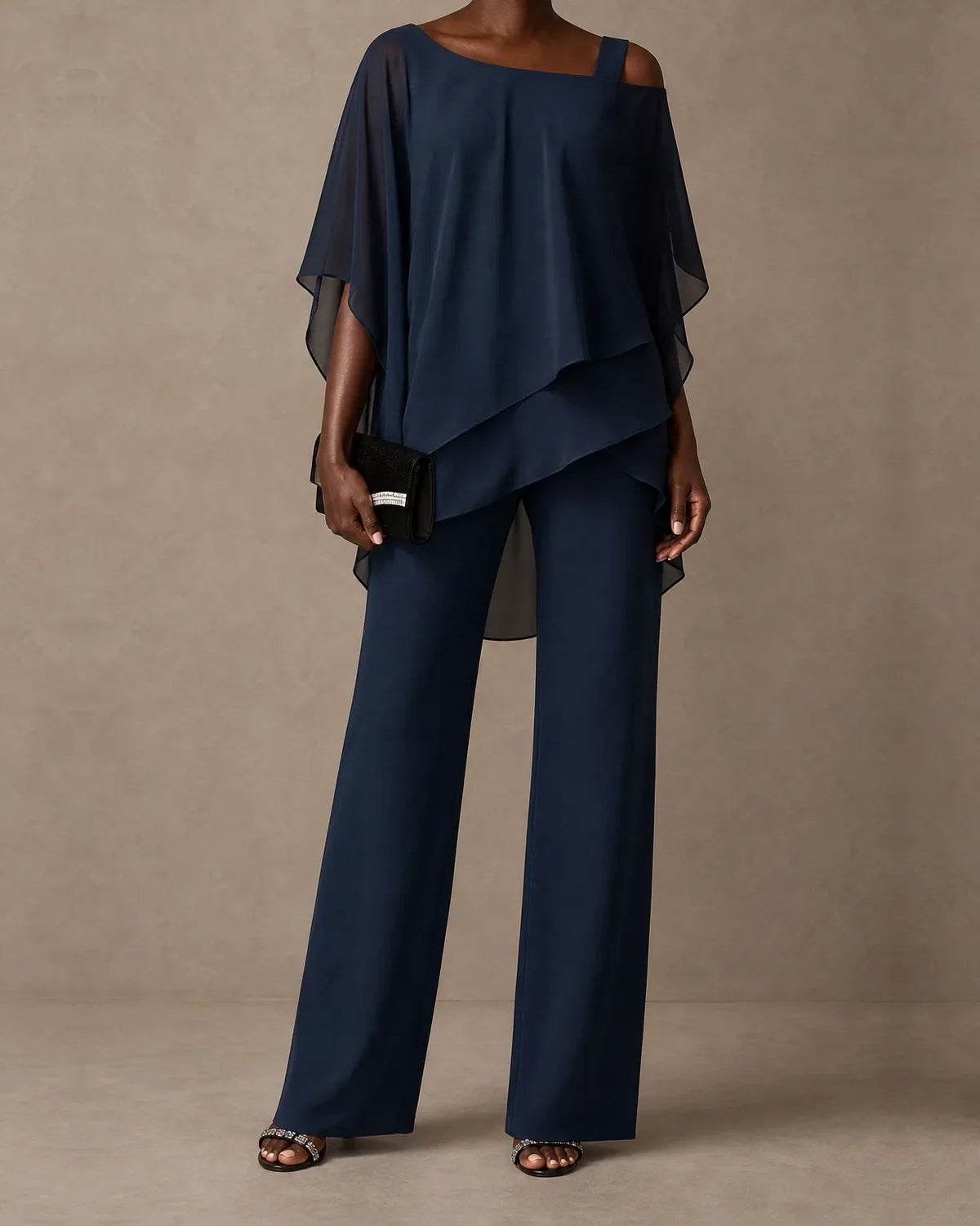Yvette | Top Drappeggiato a Spalla Scoperta & Set Pantaloni a Gamba Larga