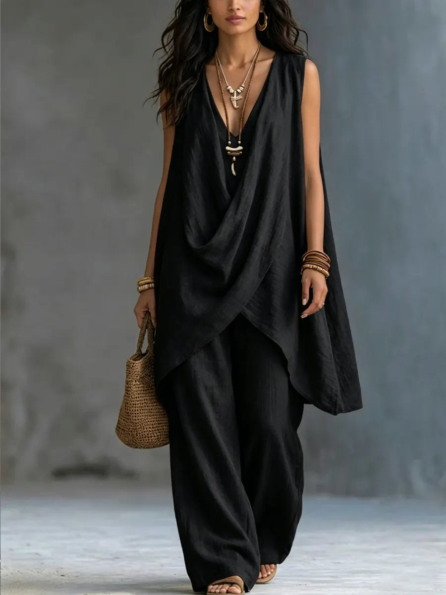 Ginevra | Completo Drappeggiato con Pantaloni Larghi