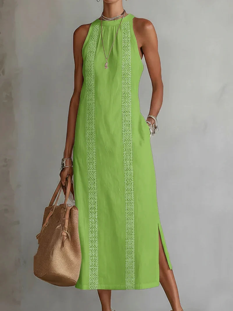 Valeria Vestito Midi Elegante con Collo Mao