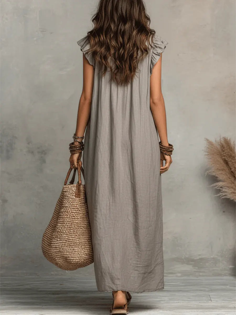 Vestito Maxi Bohemio Camelia con Scollatura a V