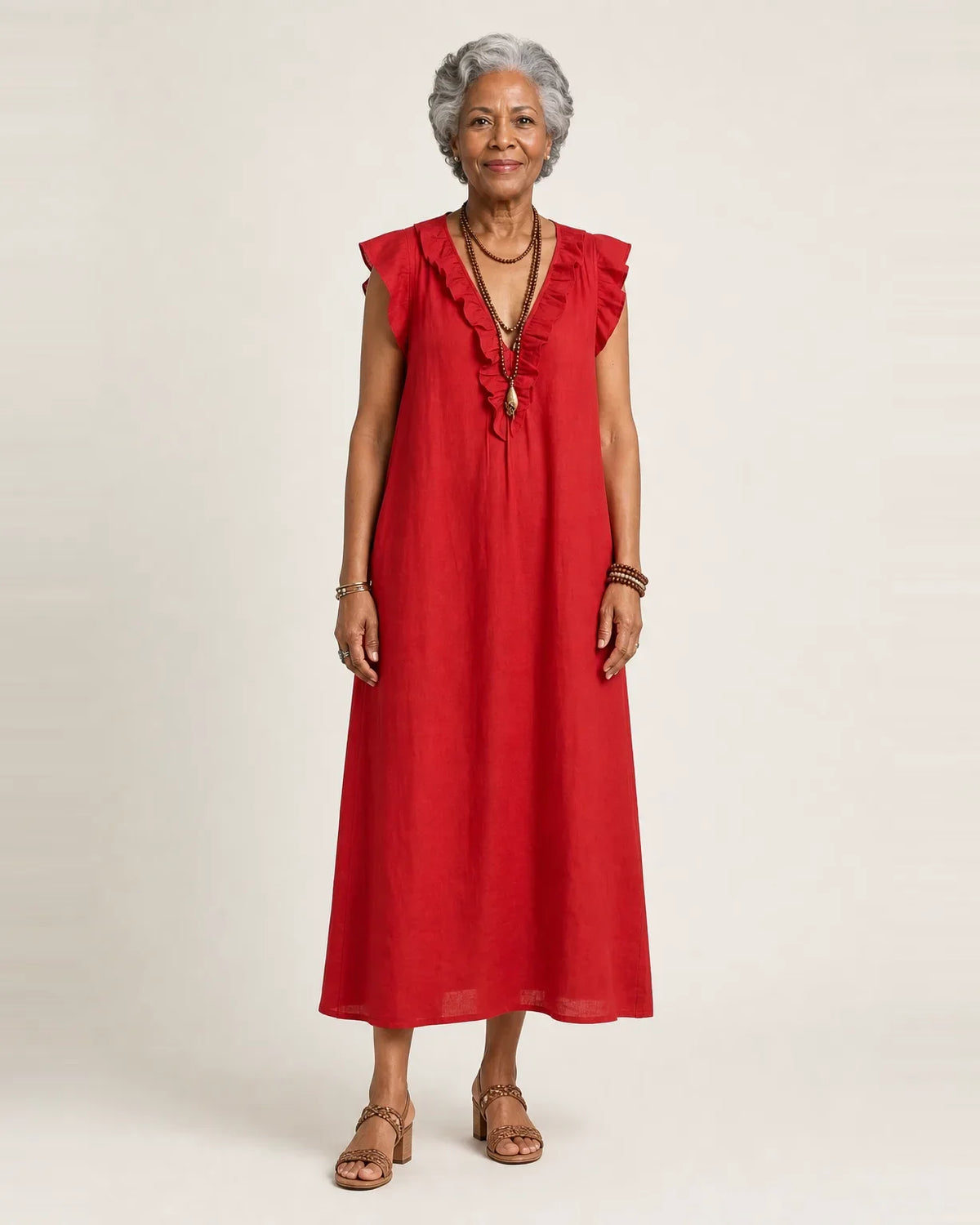 Josette | Abito Maxi con Rouches e Scollo a V