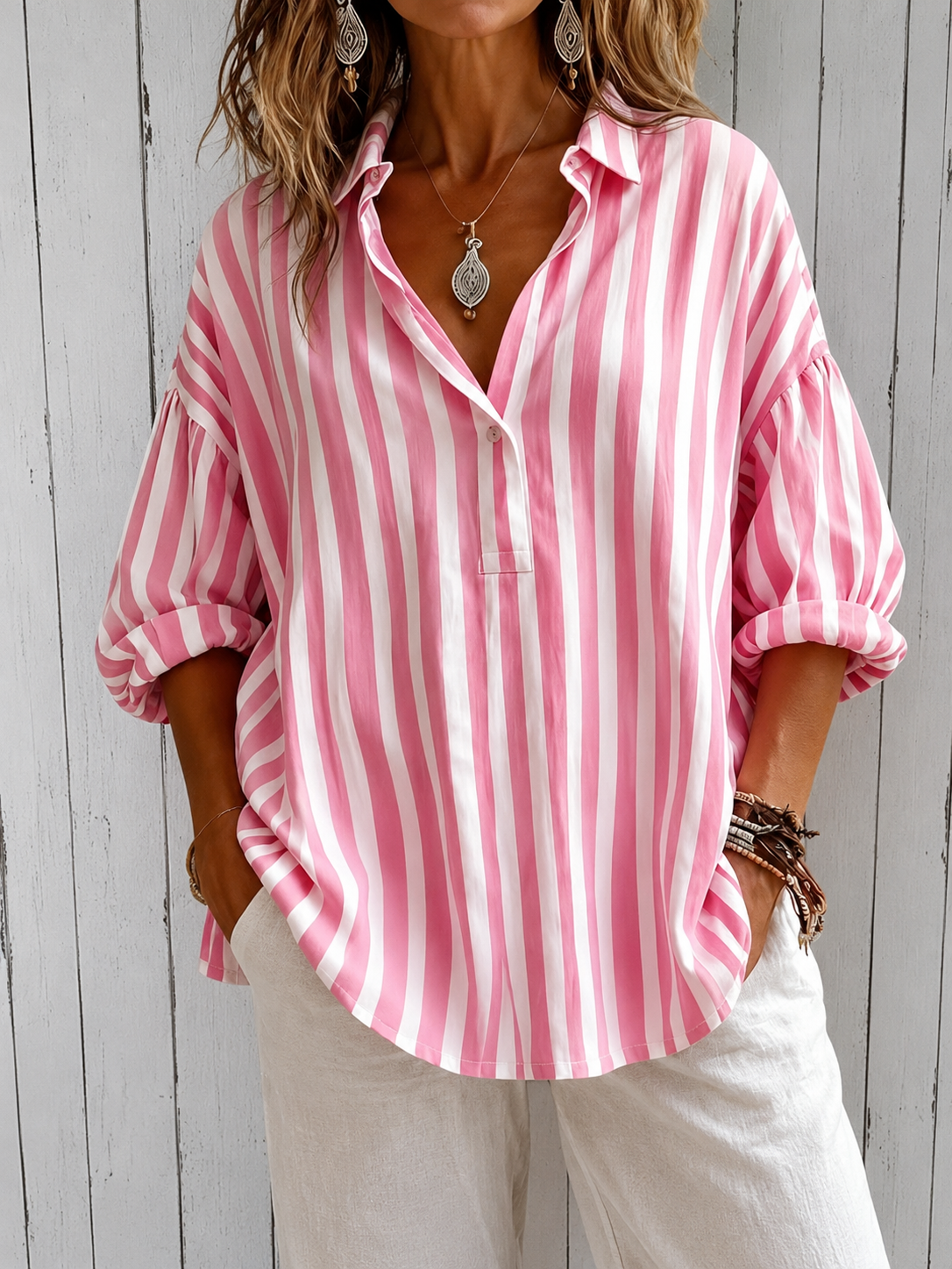Nora | Blusa a righe morbida con colletto
