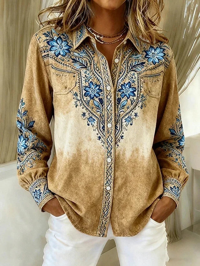 Tucson™ | Blusa Vintage Western a Fiori con Bottoni