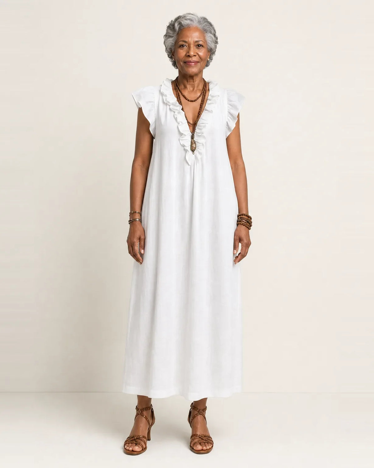 Josette | Abito Maxi con Rouches e Scollo a V