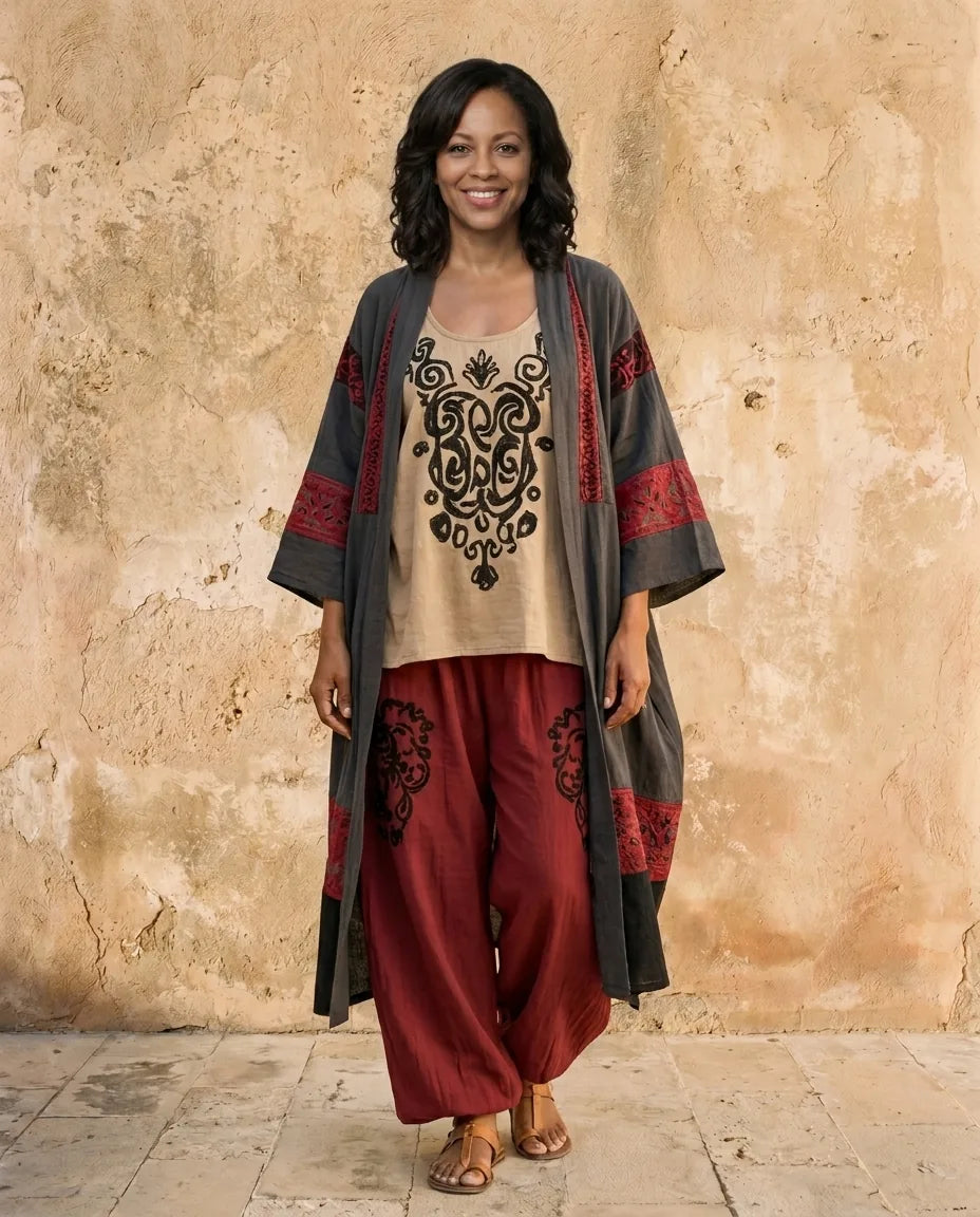 Seraphina | Set Tre Pezzi in Look Lino Stampato