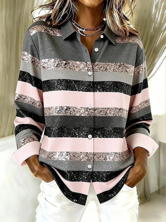 Evancline™ | Blusa Button a Strisce Orizzontali Casual