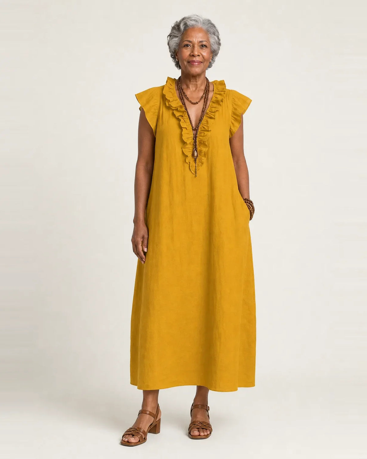 Josette | Abito Maxi con Rouches e Scollo a V