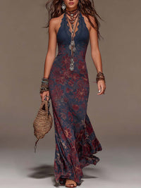 Abito Maxi Fishtail in Pizzo Retro con Scollo a Halter