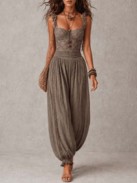 Maya | Lace Top & Pleated Cotton Harem Pants Set