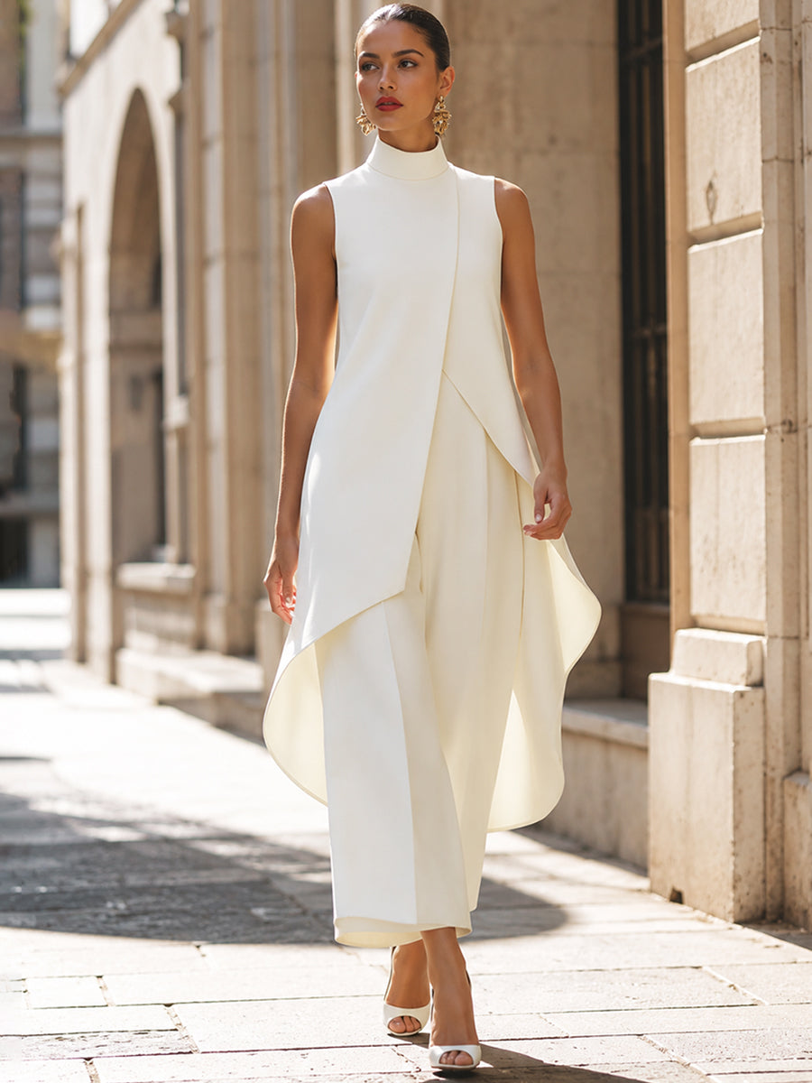 Maya | Sleeveless High-Neck Two-Piece with Asymmetrical Overlay