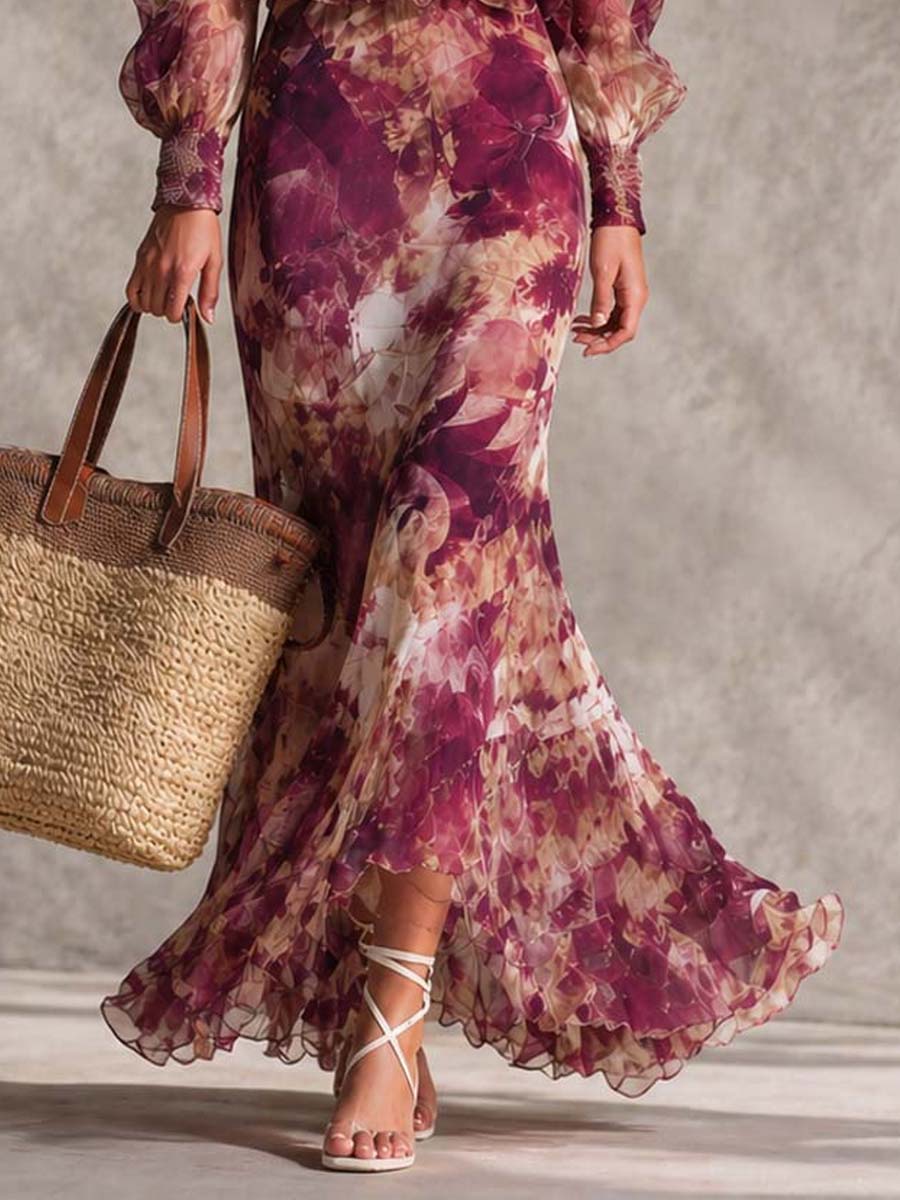 Abito Maxi in Chiffon Rosa con Spalle Scoperte — Lucia Toscana (3)