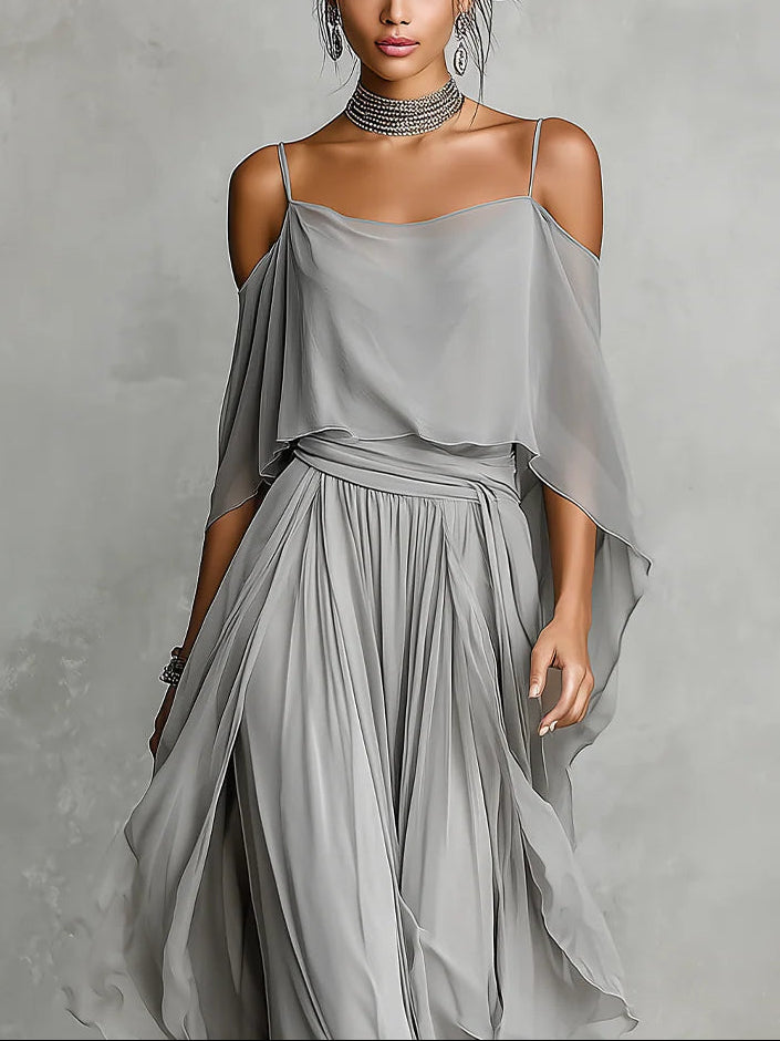 Set in Chiffon Grigio: Canotta e Pantaloni — Lucia Toscana (2)