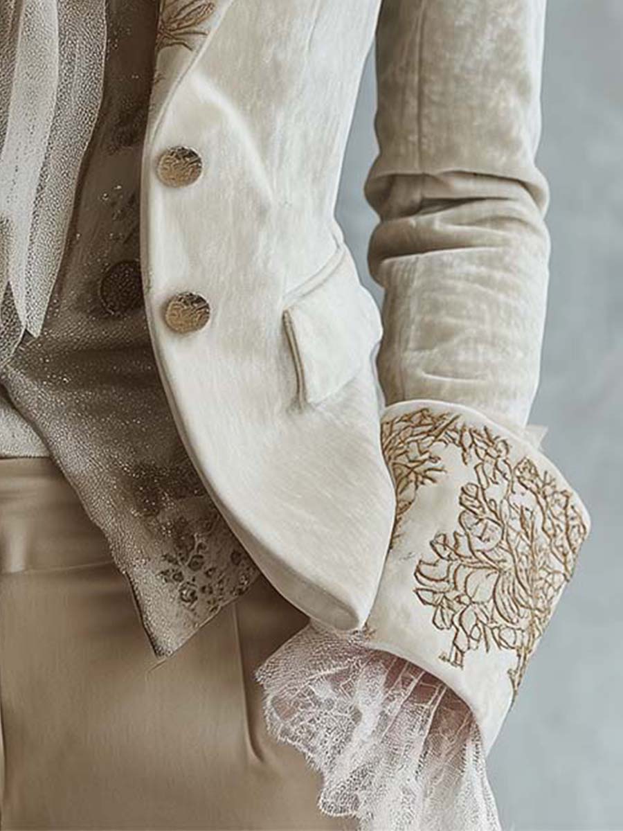 Blazer Su Misura Ricamato In Avorio Per Donne