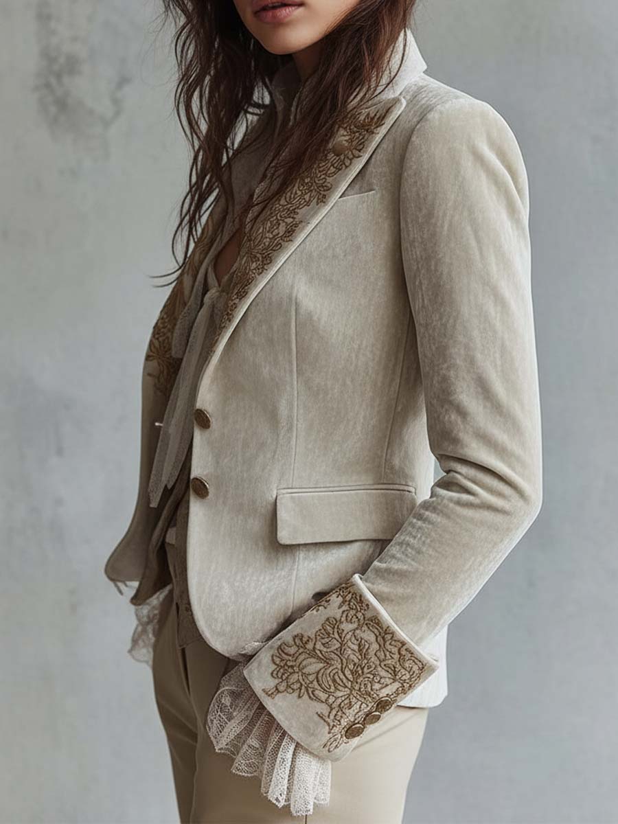 Blazer Su Misura Ricamato In Avorio Per Donne