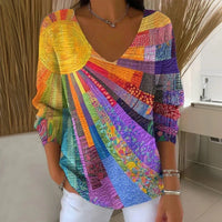 Sylvie | Top a maniche lunghe con scollatura a V in stampa patchwork