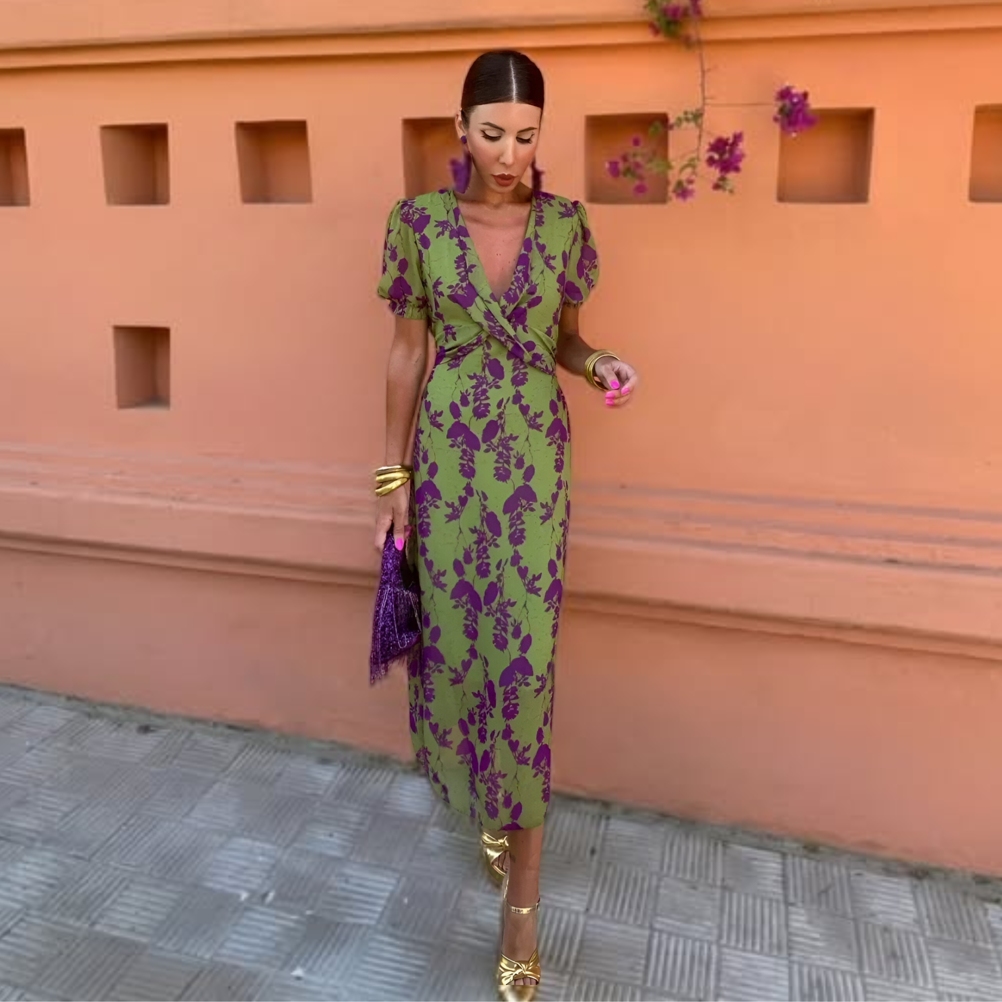 Ernestina™ | Abito Lungo Floreale Verde