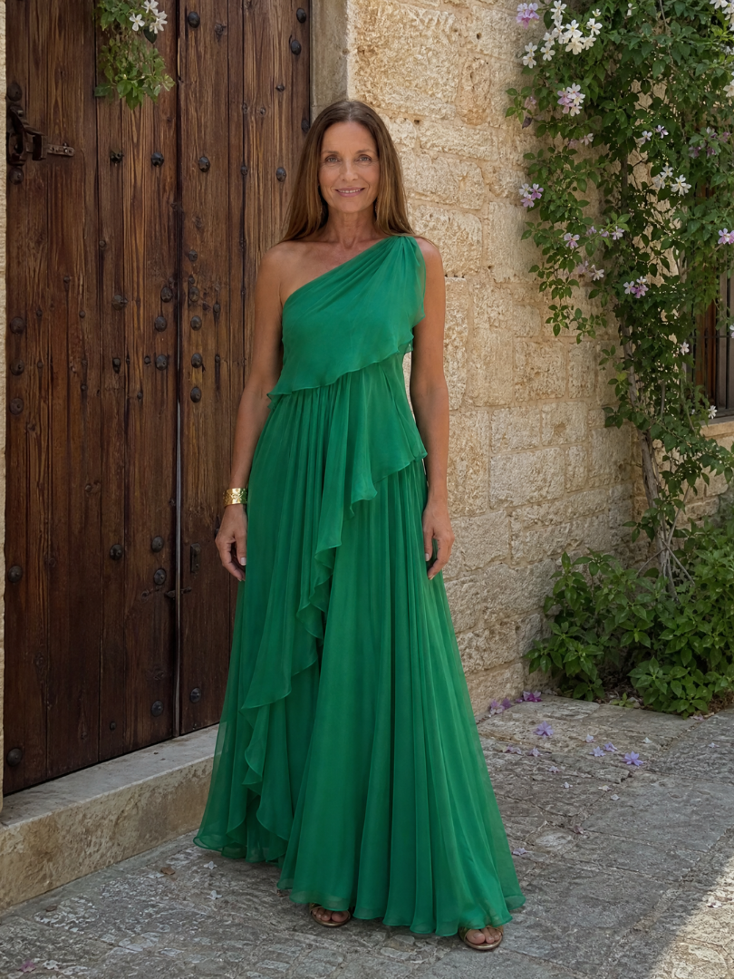 Ela | Abito Maxi con Rouches a Cascata