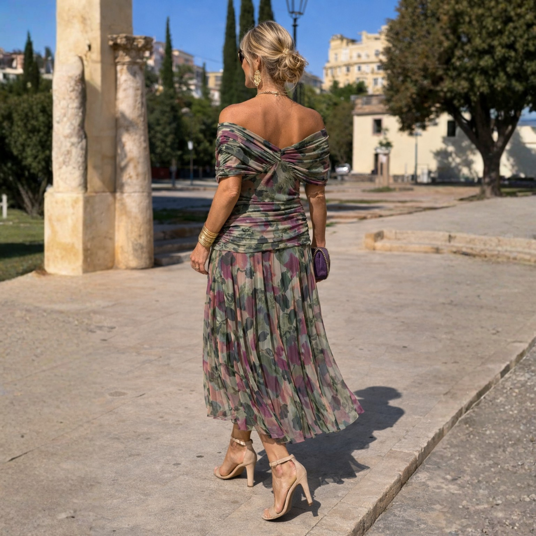 Mikaela | Long Dress with Off-the-Shoulder Sleeves
