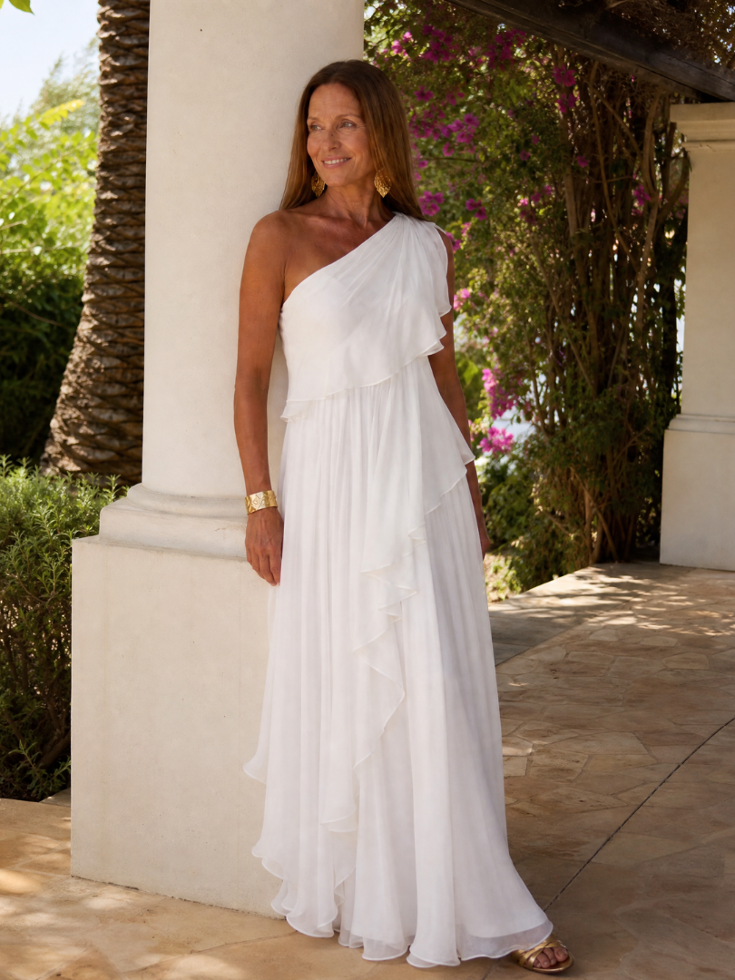 Ela | Abito Maxi con Rouches a Cascata