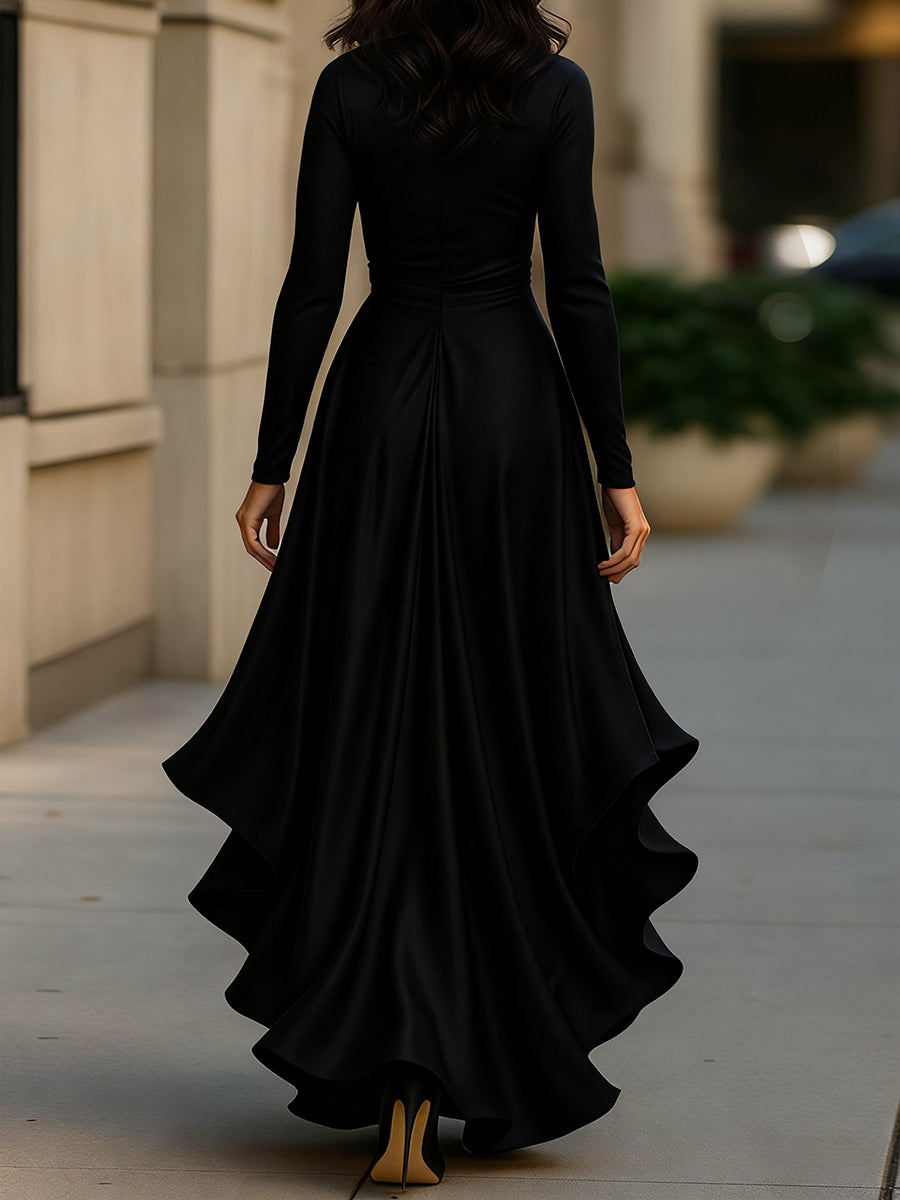 Palma | Abito Maxi in Satin Drappeggiato con Dettagli a Rouches
