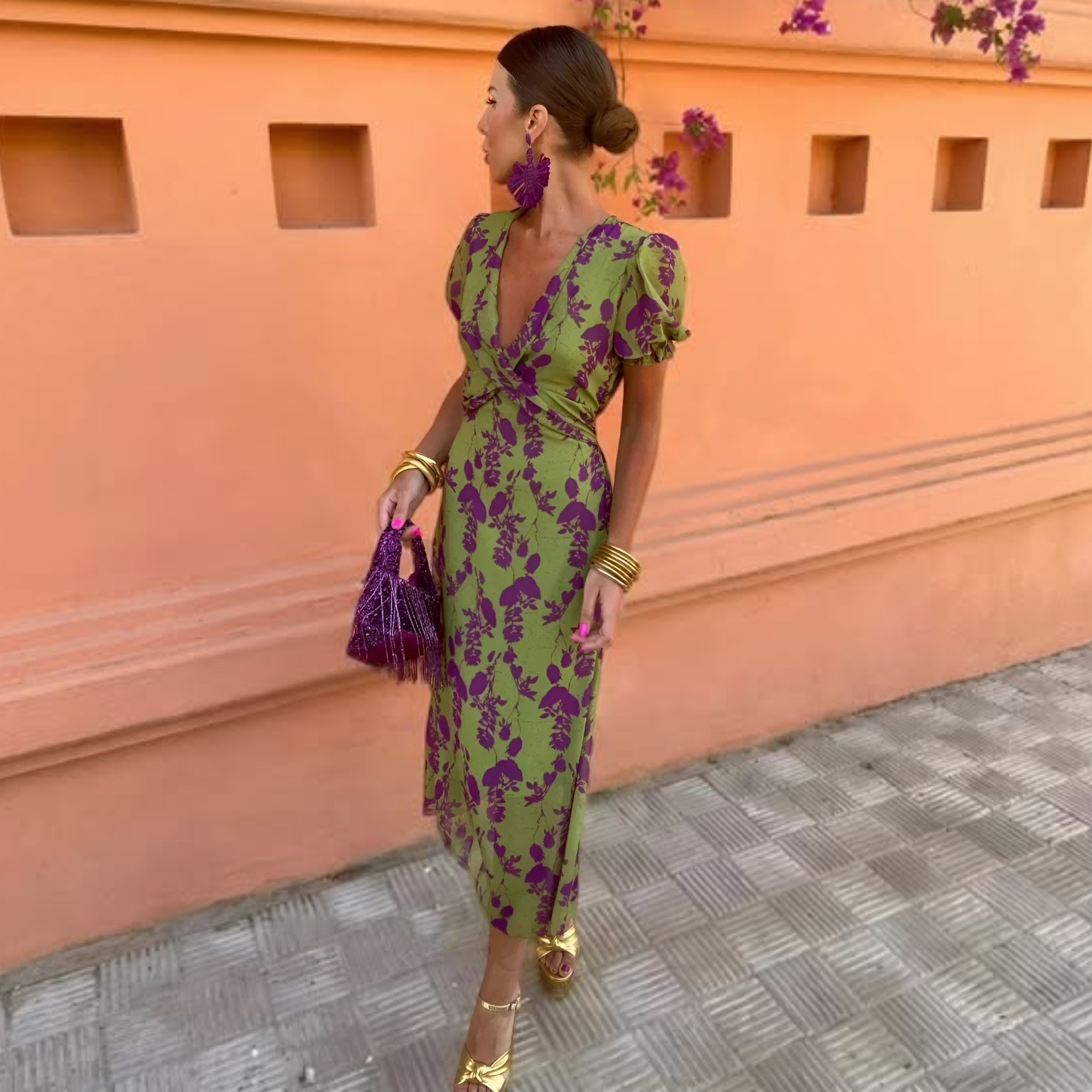 Ernestina™ | Abito Lungo Floreale Verde
