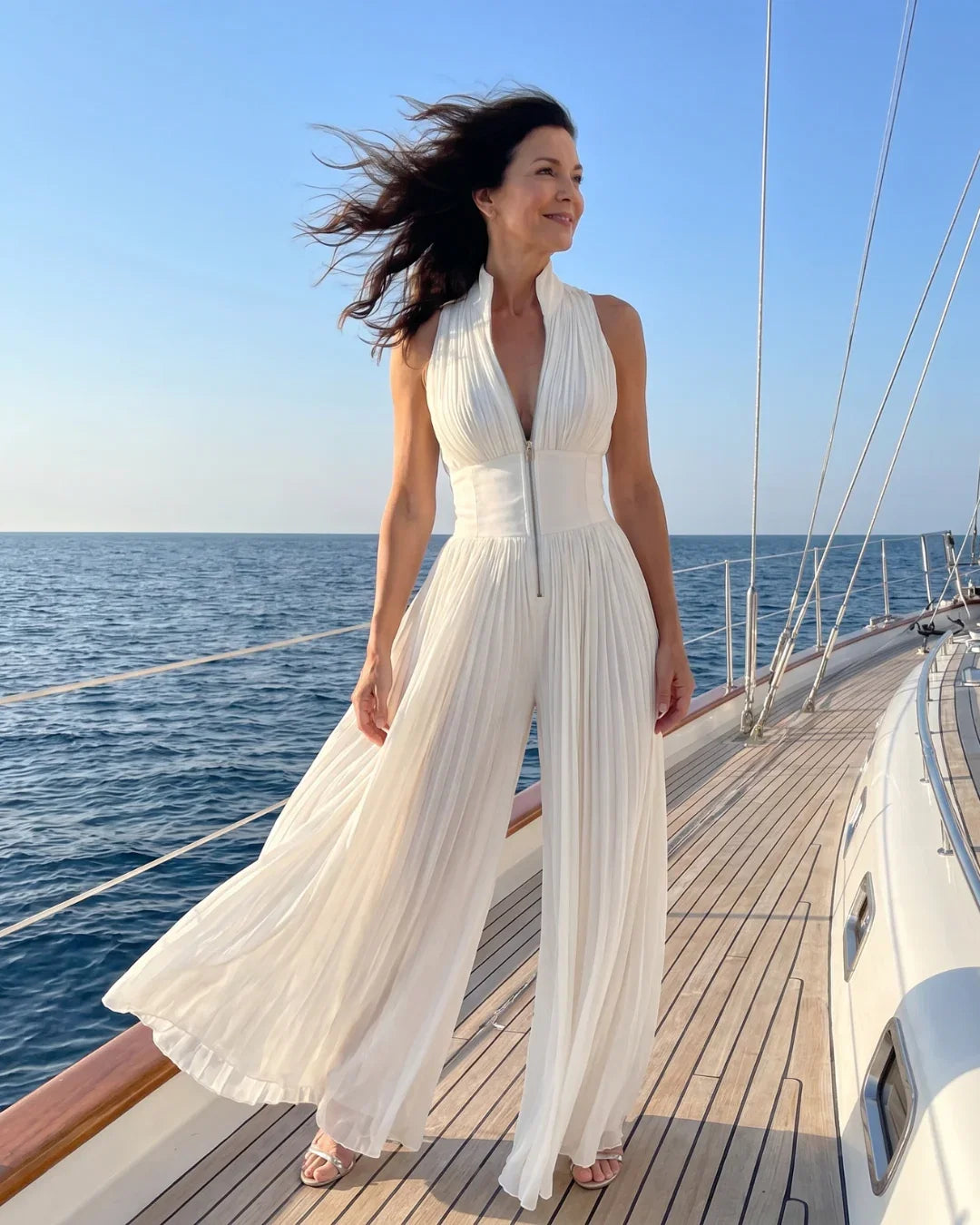 Aubrey | Pleated Jumpsuit with Wide Palazzo Legs