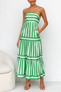 Abito Maxi a Strisce con Spalline Sottile Margovil