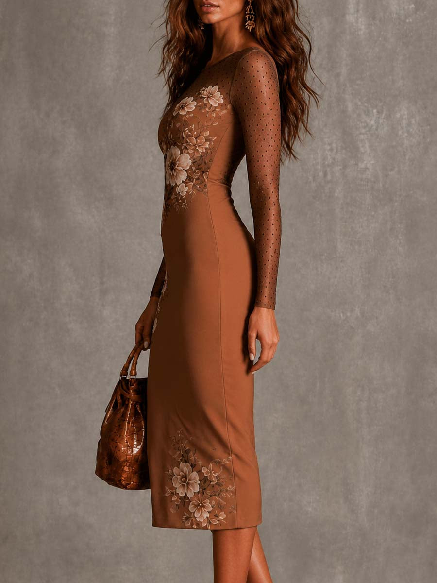 Amalia | Abito Midi Aderente a Fiori – Lucia Toscana