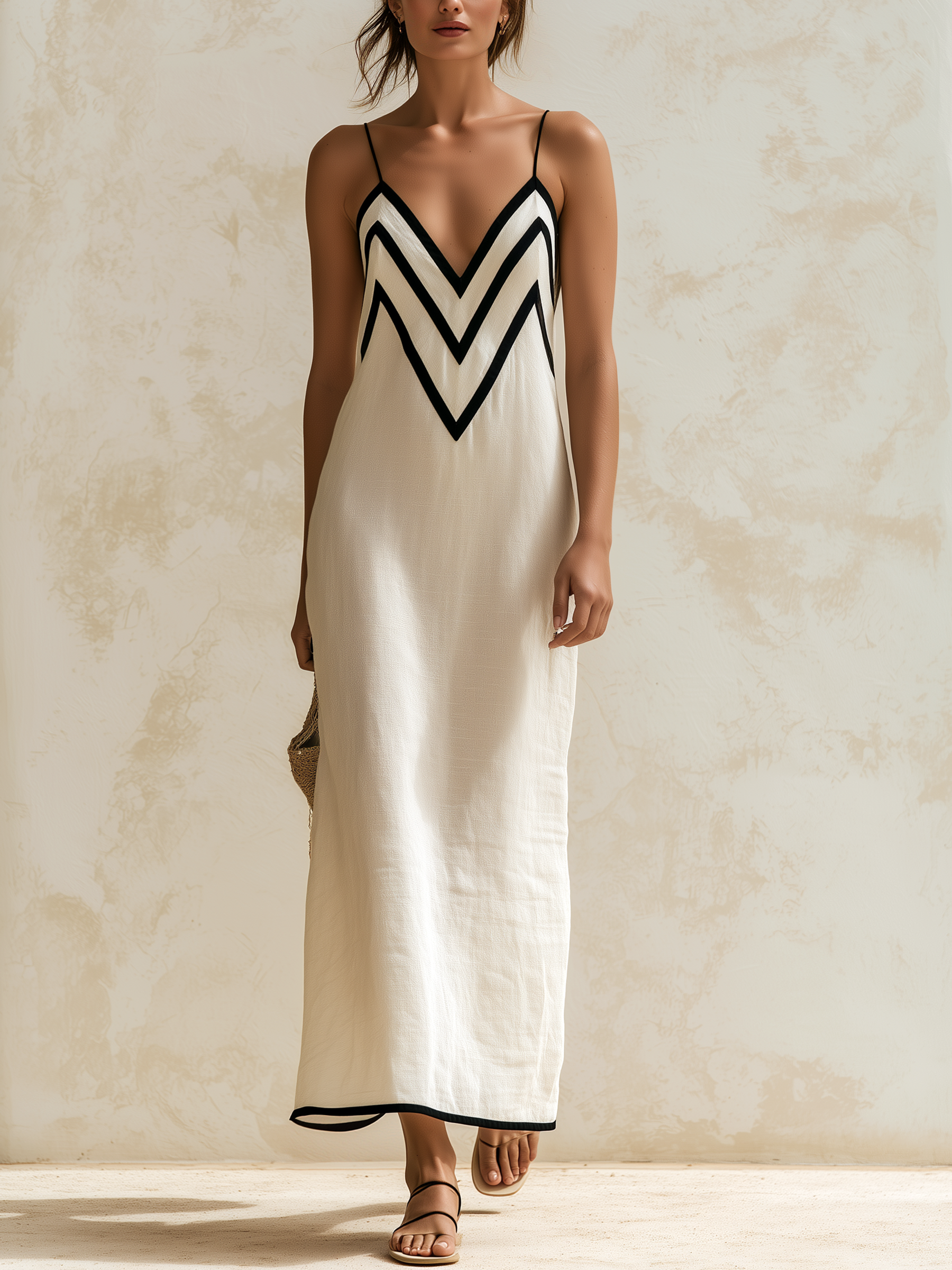 Harper | Slip Maxi Dress with Chevron Contrast Trim