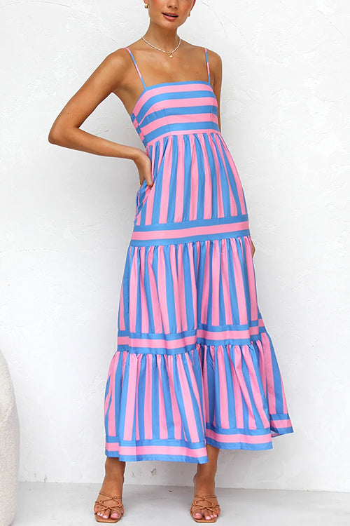 Abito Maxi a Strisce con Spalline Sottile Margovil