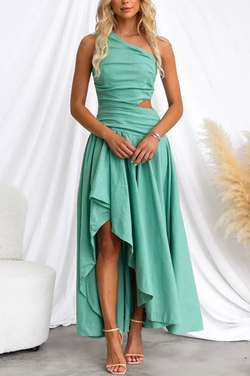 Abito Maxi Swing con Spalla Scoperta e Orlo Alto-Basso