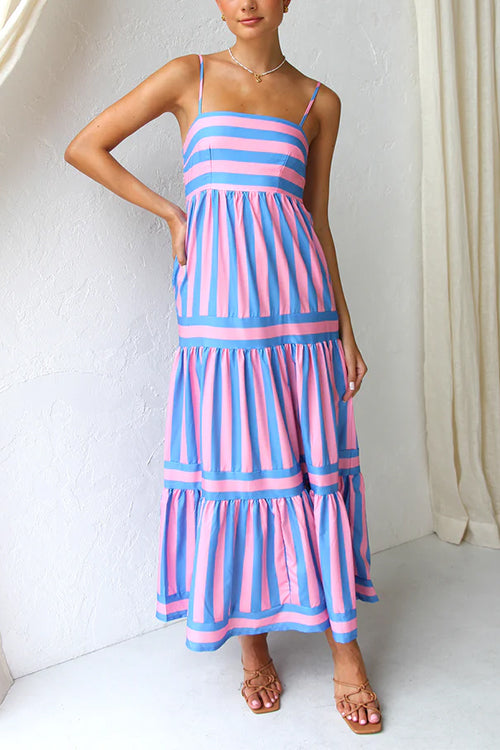 Abito Maxi a Strisce con Spalline Sottile Margovil