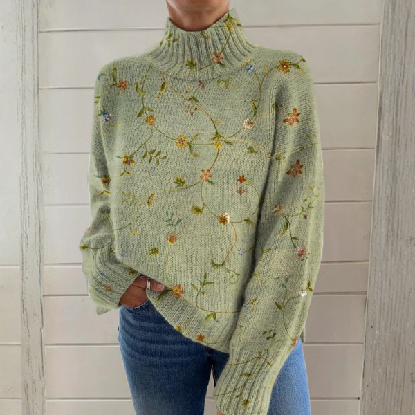 Delia | Maglione a Collo Alto Ricamato con Fiori