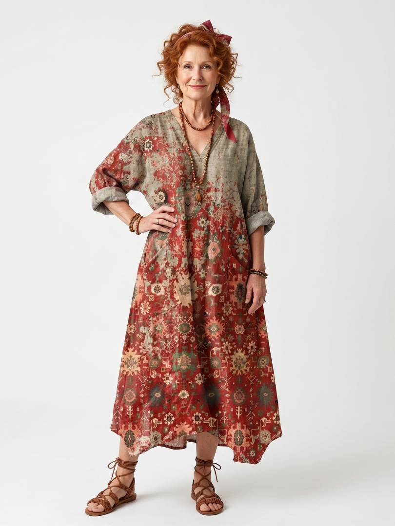 Zafferano | Vestito Midi Relaxed con Tasche e Fantasia Mista