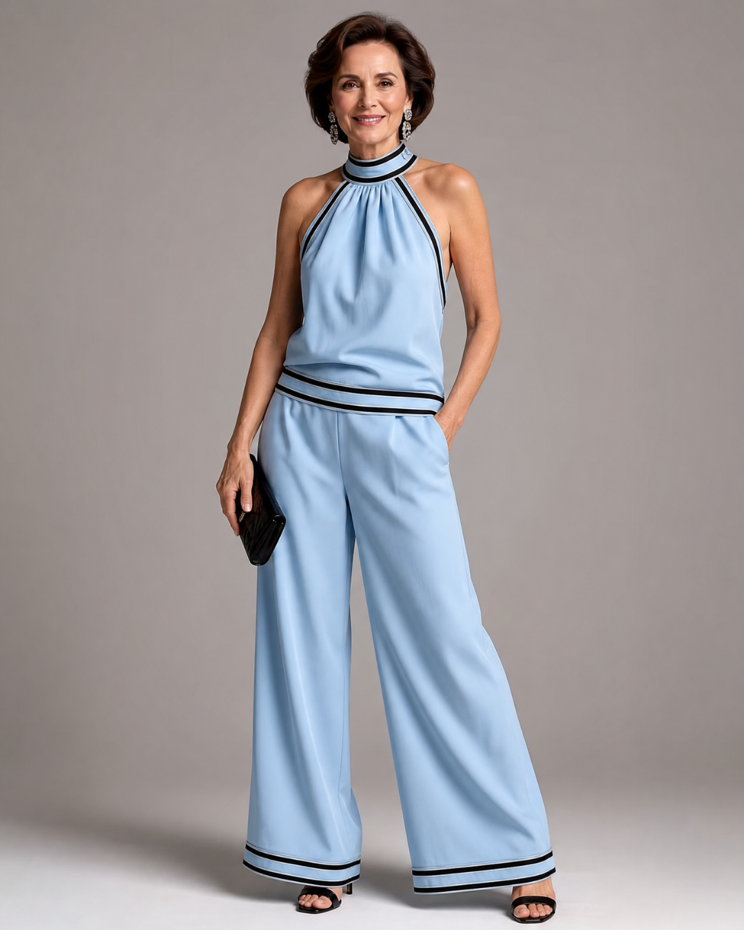 Zephyrine | Jumpsuit a Gamba Larga con Scollo Halter e Bordo a Contrasto