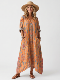 Remi | Abito Midi Oversize con Scollo a V e Tasche Stampato