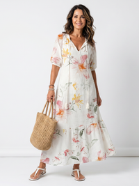 Noa | Abito Midi a Balze con Stampa Floreale Soffice